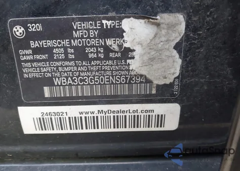 2014 BMW 320I xDrive from USA, damaged, VIN WBA3C3G50ENS67394
